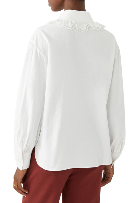 Ruffle Collar Front-Pleated Blouse